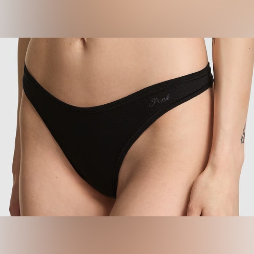 🆕 NWT Cotton High-Leg Thong Panty, Women’s Size Medium, Pure Black